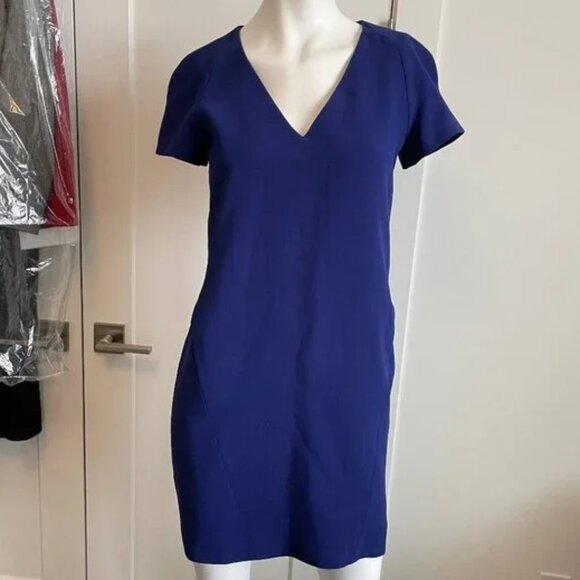 Judith & Charles Women’s Blue V-Neck Short Sleeve Sheath Dress Size Small - Picture 1 of 6